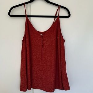 A New Day, Red and Bronze Cheetah Silky Tank, Double Lined Size large.